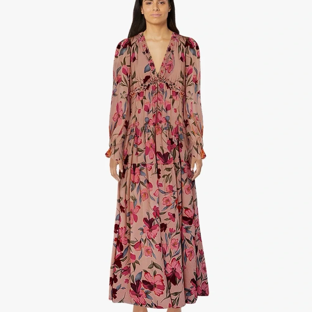 Floral Long Sleeve Maxi Dress, Size M - Picture 2 of 11